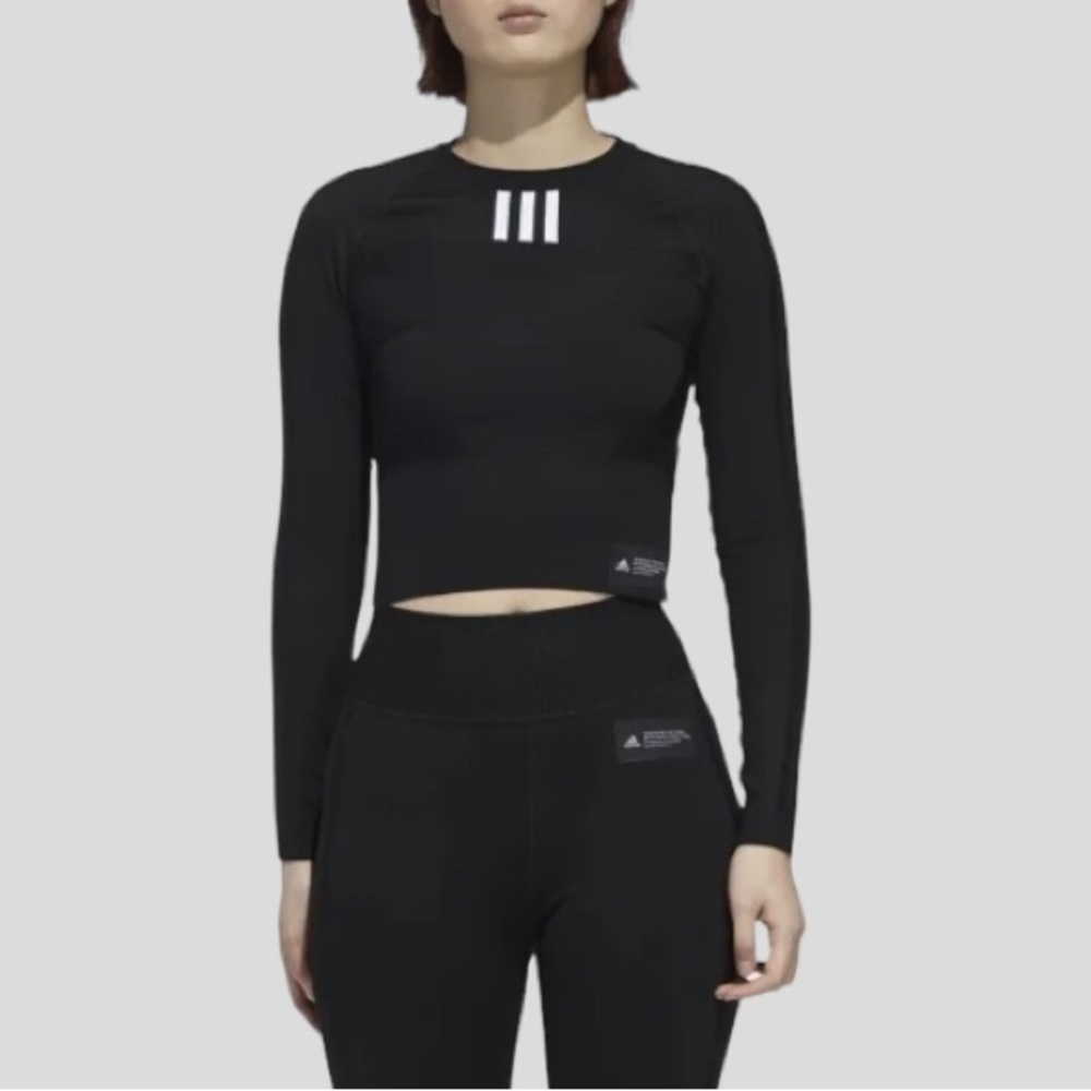 New! Adidas Women's Primeknit Fine Long Sleeve Athletic Top Cropped Large